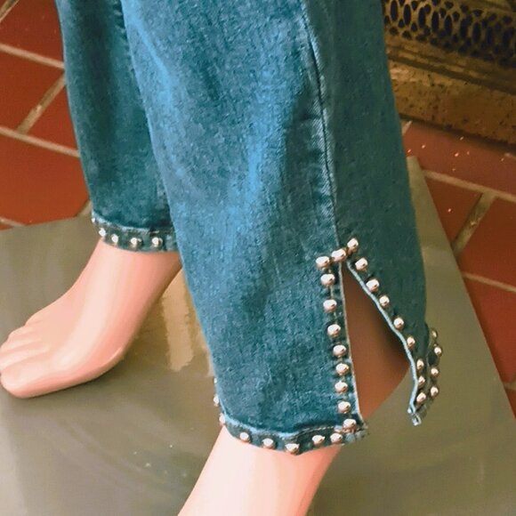 Lascana Studded Split Hem Jeans 4 Silver Rivets along Pockets Straight Leg - Picture 4 of 10